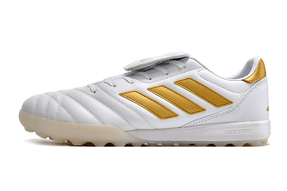 Chuteira Society Copa Gloro TF Branca e Dourada