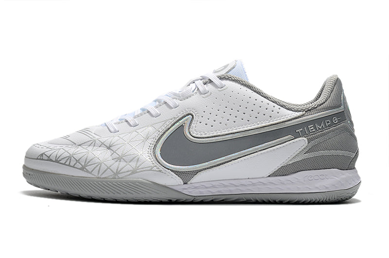 Chuteira Futsal Tiempo Legend 9 Elite Branca e Cinza
