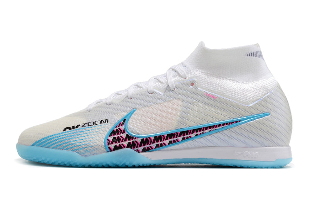 Chuteira Futsal Air Zoom Mercurial Superfly 9 Elite IC Branca e Azul