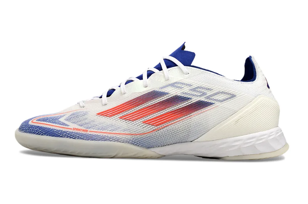 Chuteira Futsal F50 IC Branca, Azul e Vermelha