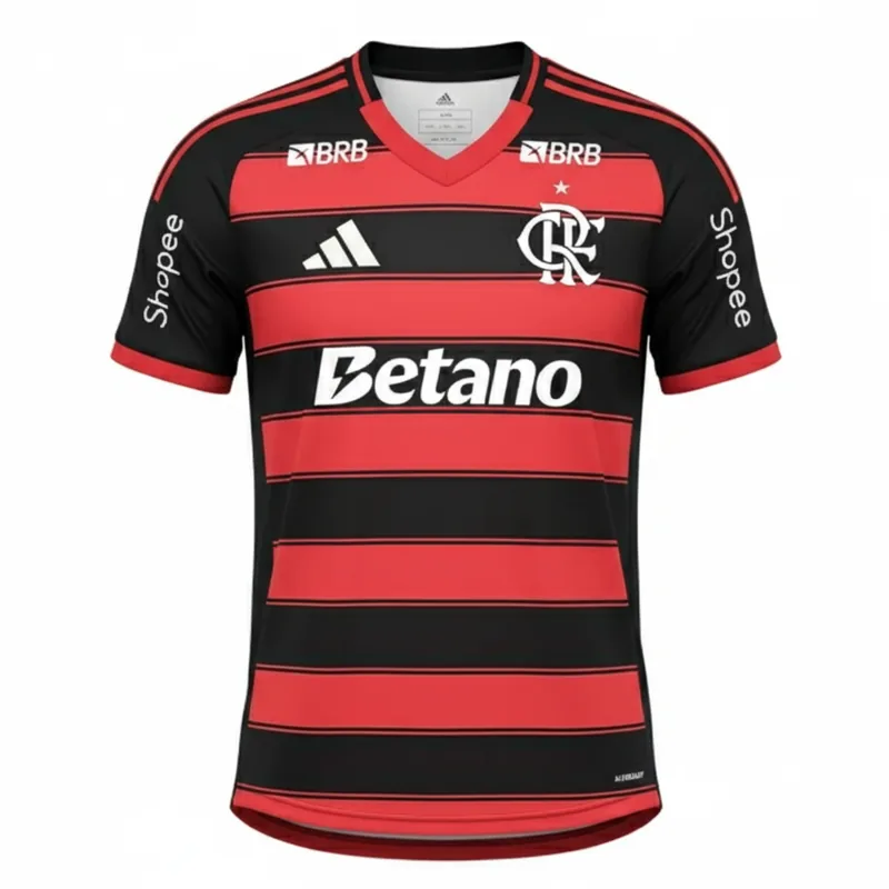 Camisa Flamengo Home 25/26 - Preta e Vermelha C/ Patrocínio - Torcedor